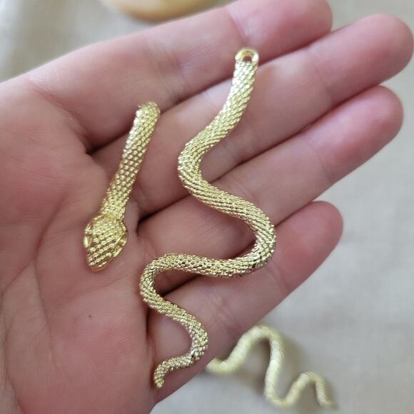 Long gold tone snake through ear illusion earrings - Picture 2 of 3